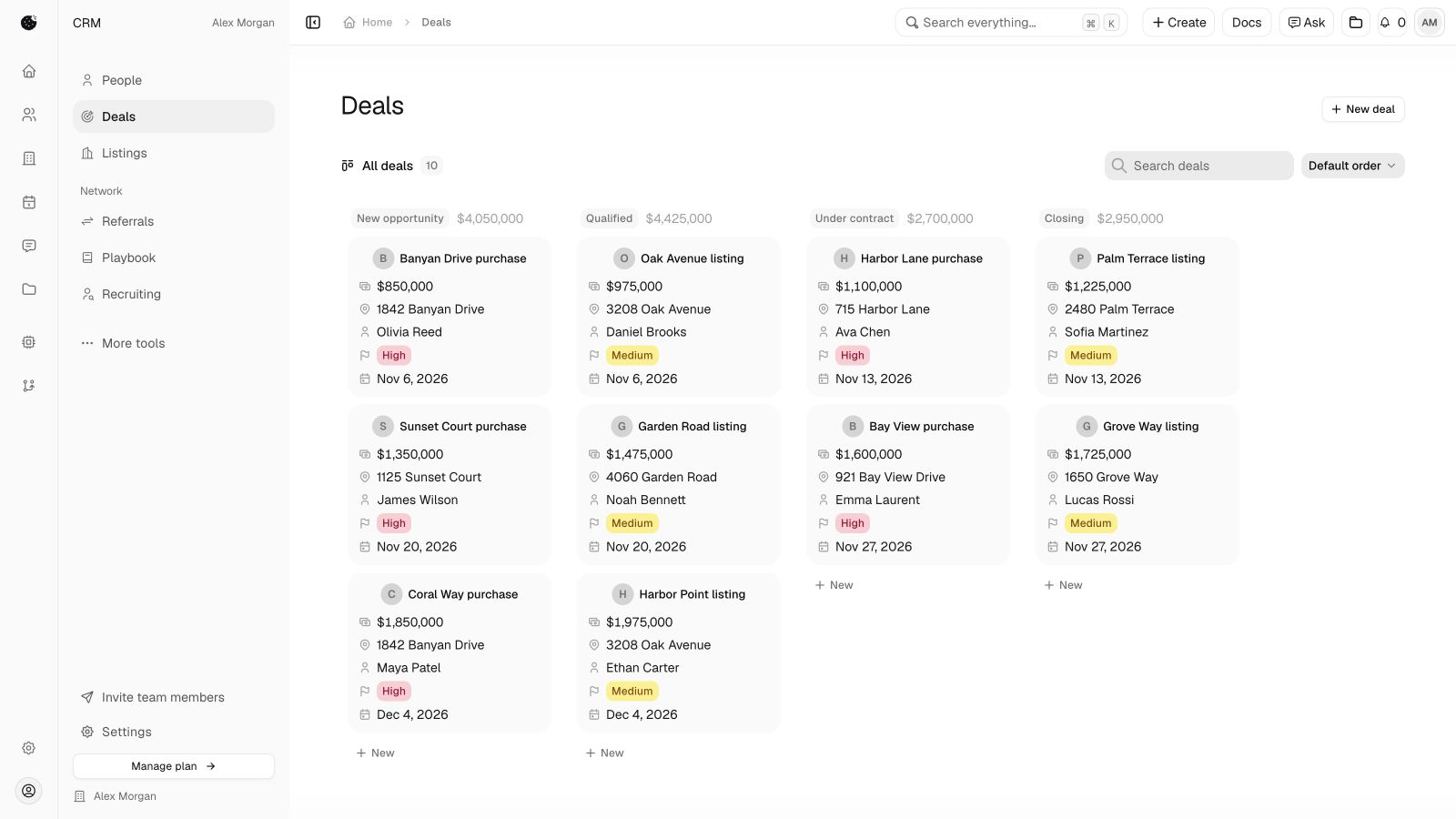 Chippi Deals showing a populated transaction pipeline with demo records.