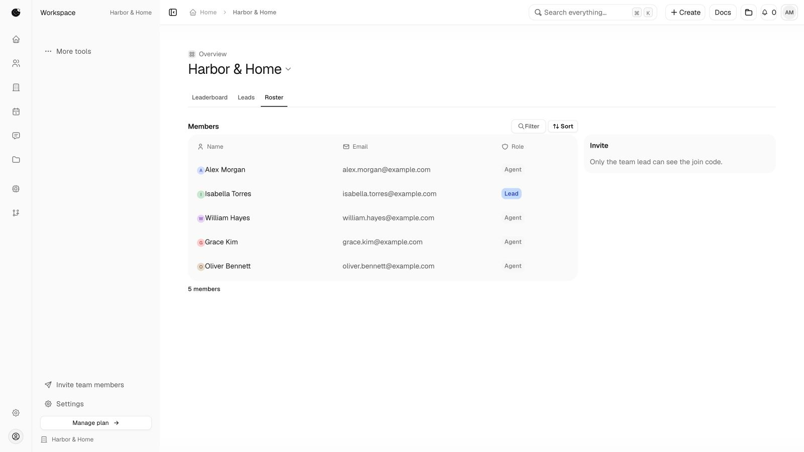 A Chippi team workspace showing demo members and their roles.